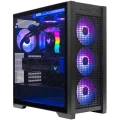ASUS TUF Gaming GT302 ARGB case with blue and purple RGB lighting, featuring front mesh panel, ARGB fans, a liquid CPU cooler, and a GeForce RTX graphics card.