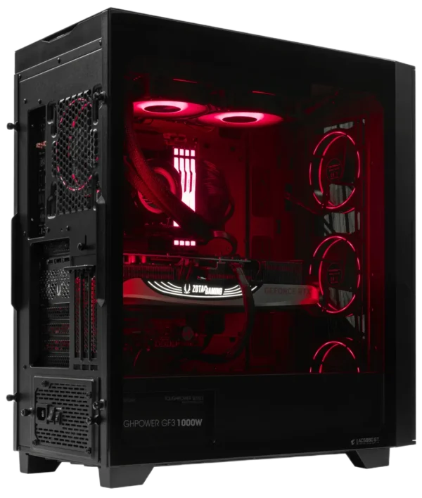 AORUS C500 PC case with red RGB lighting, tempered glass panel, and high-end GPU