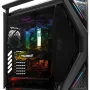 Angled side view of ASUS ROG Hyperion GR701 gaming PC with RGB and internal components visible.