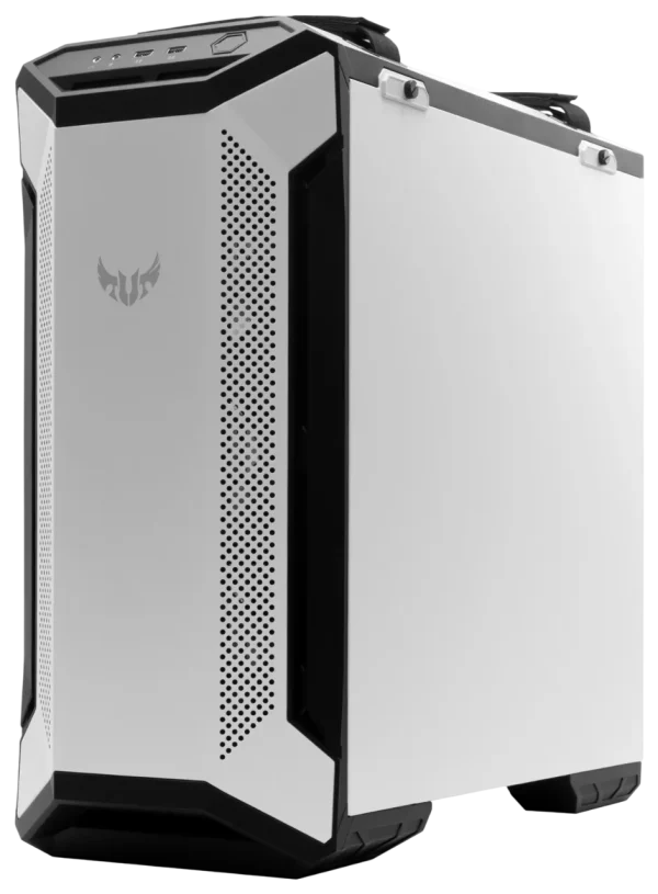 ASUS TUF GT501 White Edition case angled front and solid side panel