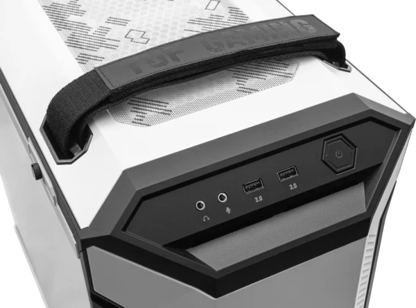 Top panel of ASUS TUF GT501 White case with USB ports and carry handle