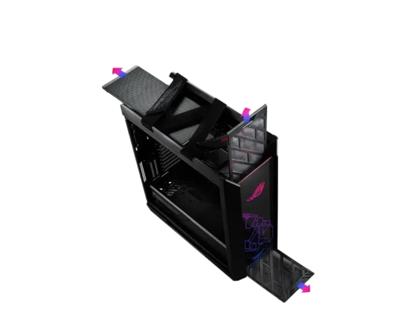 Top view of ASUS ROG Strix Helios GX601 White case showing airflow and filter design