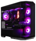 MSI MAG PANO M100R gaming PC with purple RGB lighting and tempered glass side panel