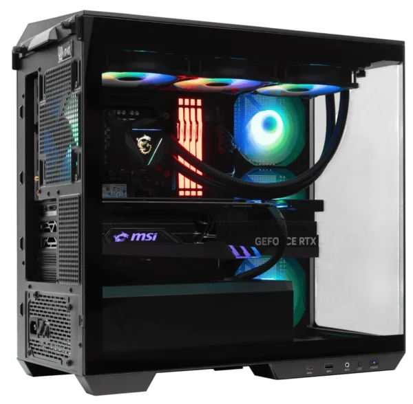 MSI MAG Pano M100R PC interior showcasing top-mounted radiator and MSI GPU