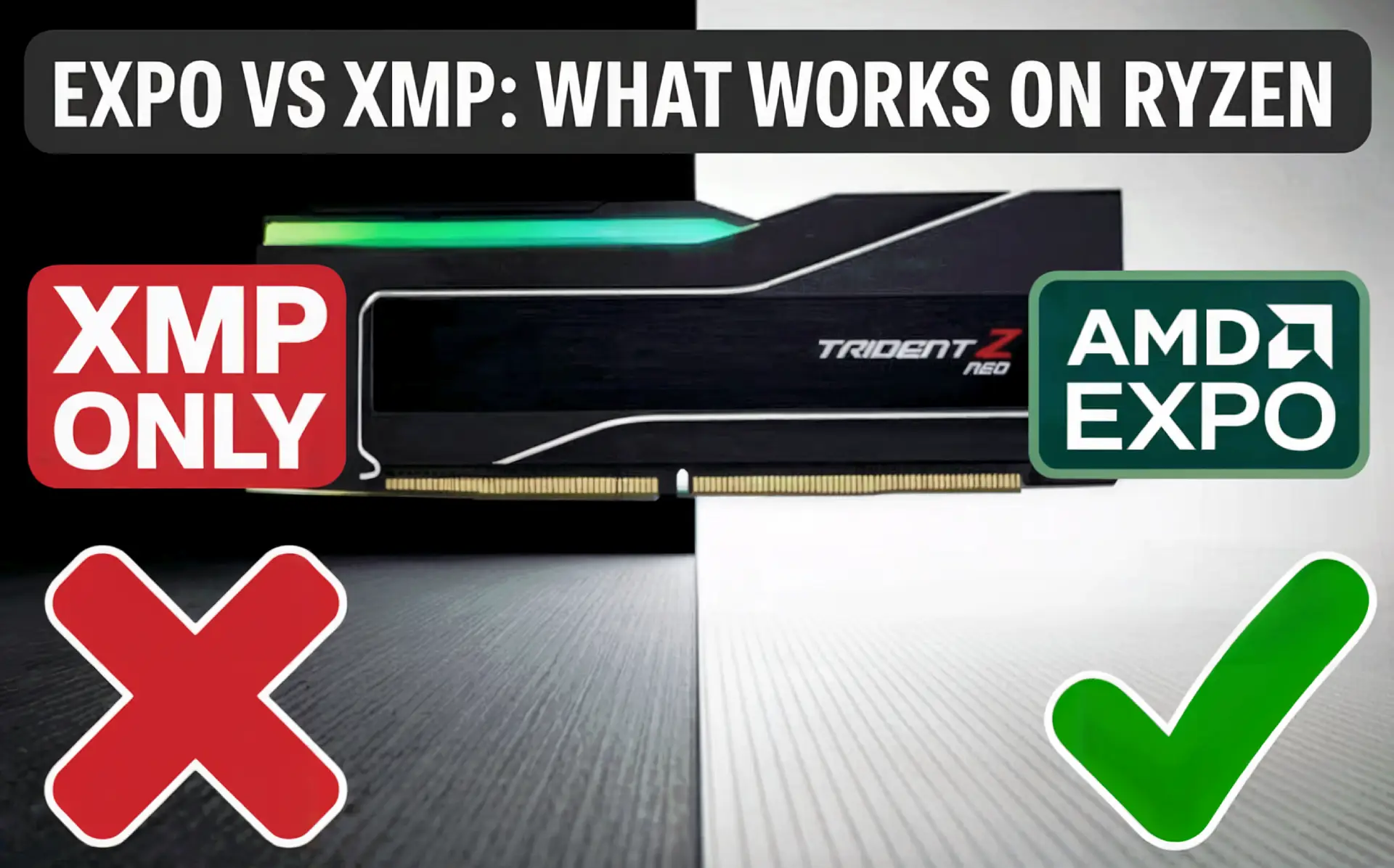 DDR5 RAM compatibility guide for AMD Ryzen showing EXPO vs XMP requirements and speed limitations