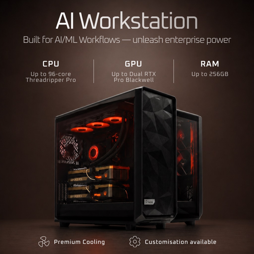 ArsenalPC MES2X dual RTX 5090 AI workstation front and interior view showing dual GPU configuration and liquid cooling