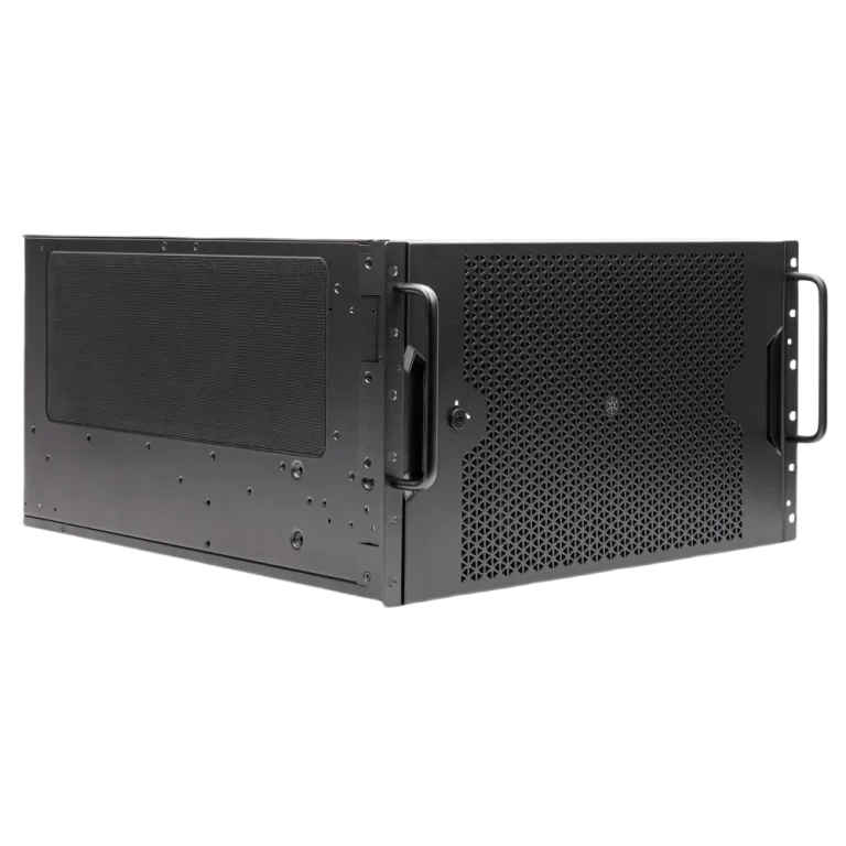 SilverStone RM600 6U rackmount chassis, angled front-left view with carrying handles