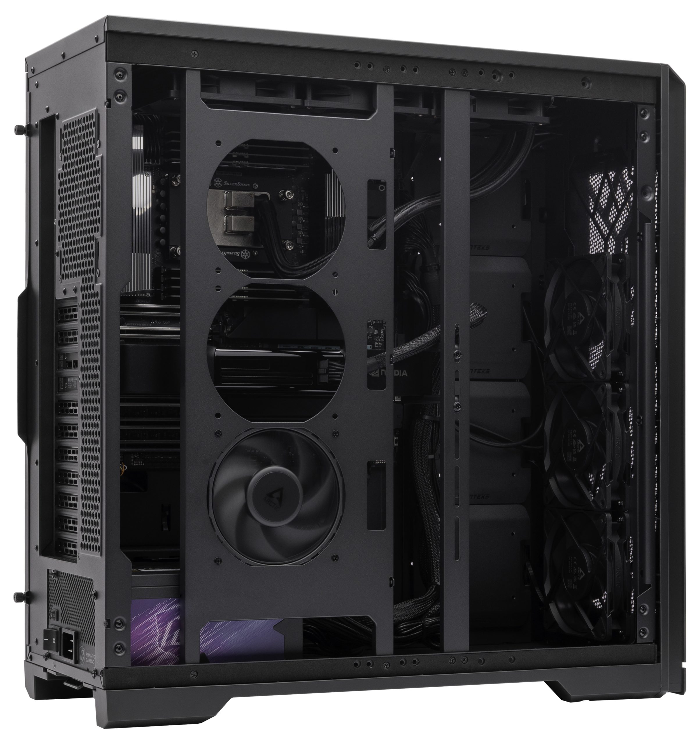 Phanteks Enthoo Pro 2 Server Edition case interior with side panel removed showing fan positions